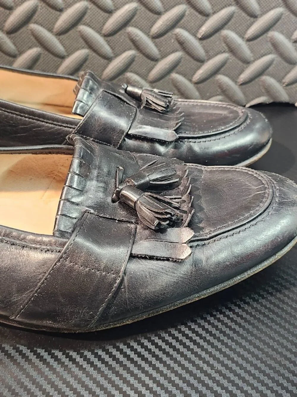 Alfani Black Leather Braided Tassel Slip On Loafers Size 12M Made In Italy
